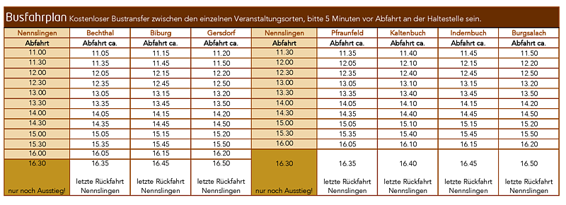 Busfahrplan für den Tag der regionalen Genüsse